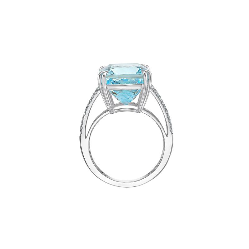 Emerald-Cut Aquamarine &amp; Diamond Split-Shank Ring in 14K White Gold &#40;1/5 ct. tw.&#41; – Image 2 of 3