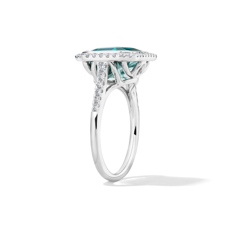 Green Tourmaline &amp; Diamond Halo Ring in 14K White Gold (3/8 ct. tw.) – Image 2 of 2