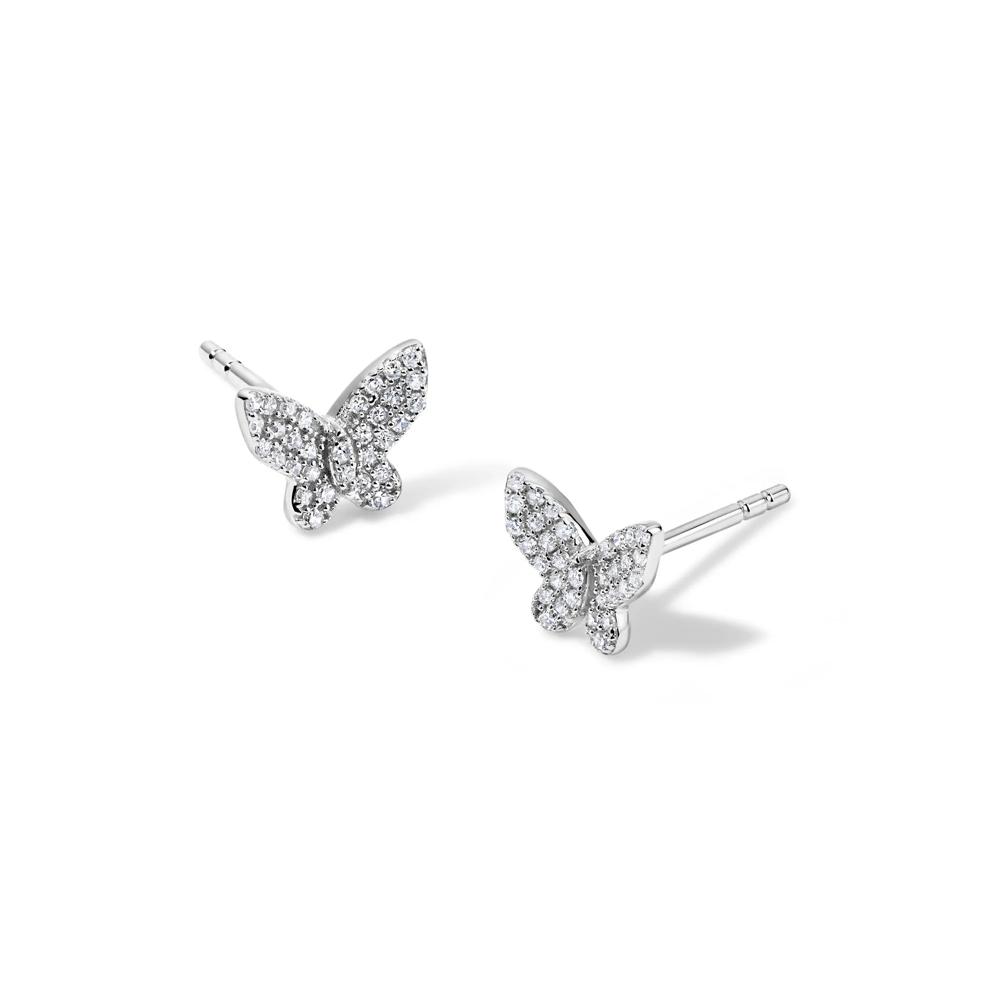 Diamond Butterfly Stud Earrings in 10K White Gold (1/7 ct. tw.) – Image 1 of 2