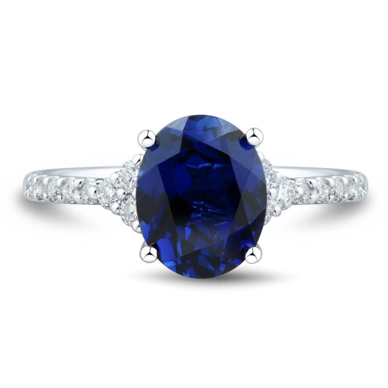 Lab-Created Blue Sapphire and Lab Grown Diamond Ring in 10K White Gold &#40;1/3 ct. tw.&#41; – Image 1 of 3