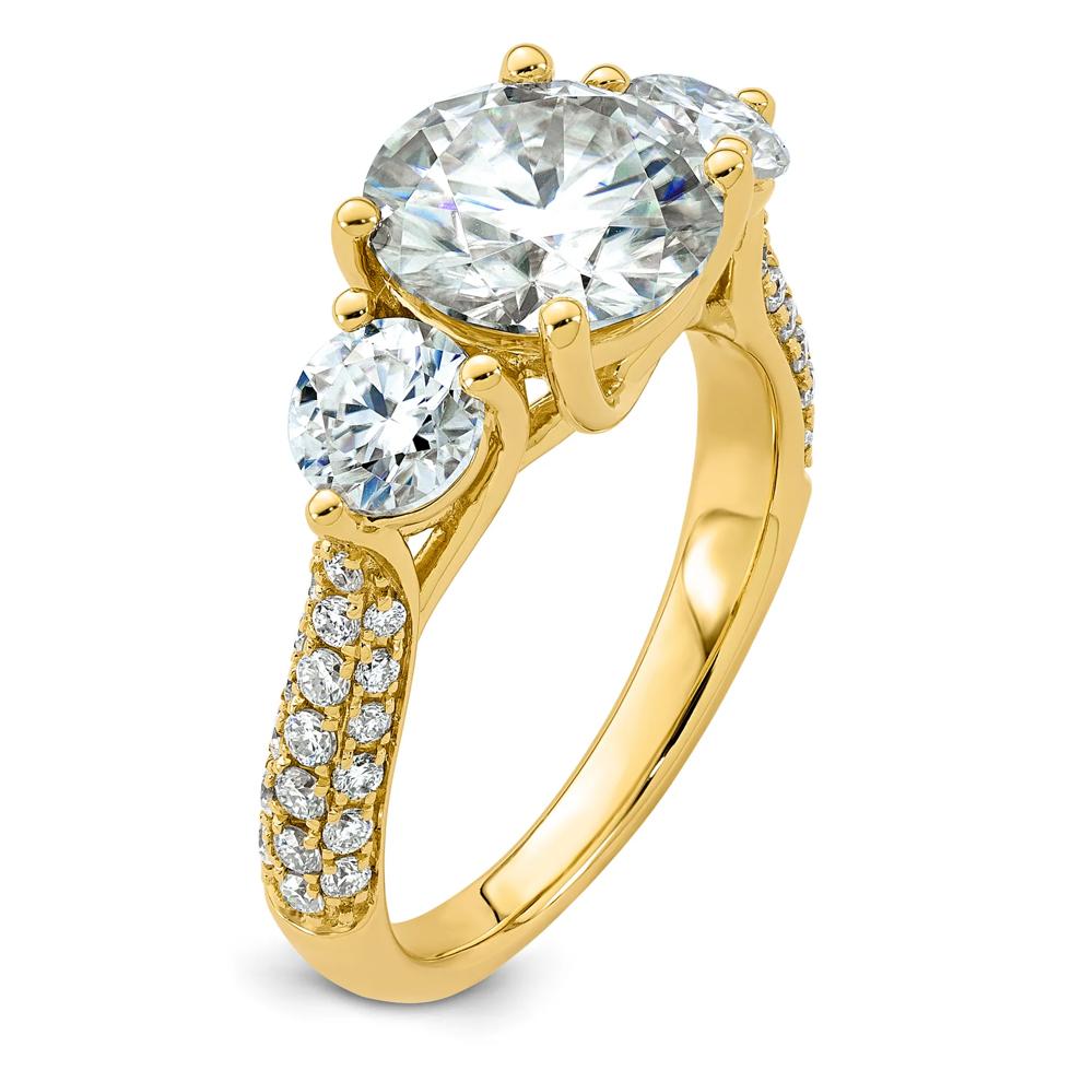 Lab-Created Moissanite Three-Stone Ring in 10K Yellow Gold (3 9/10 ct. dew) – Image 3 of 3