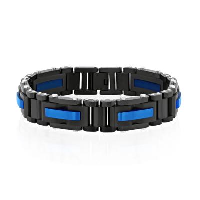 Men's Link Bracelet in Black & Blue PVD-Plated Stainless Steel, 8.5"