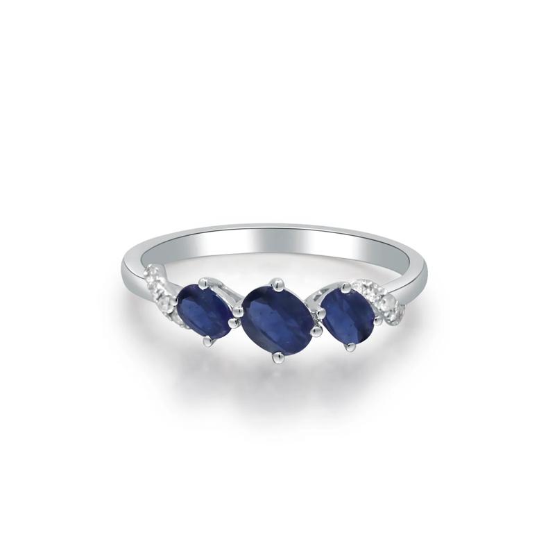 Blue Sapphire and Diamond Accent Ring in 10K White Gold – Image 5 of 5