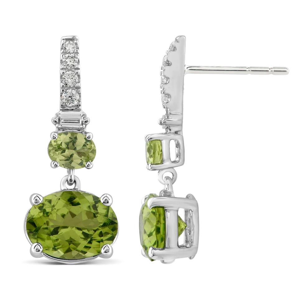 Peridot and Diamond Earrings in 10K White Gold (1/10 ct. tw.) – Image 2 of 2