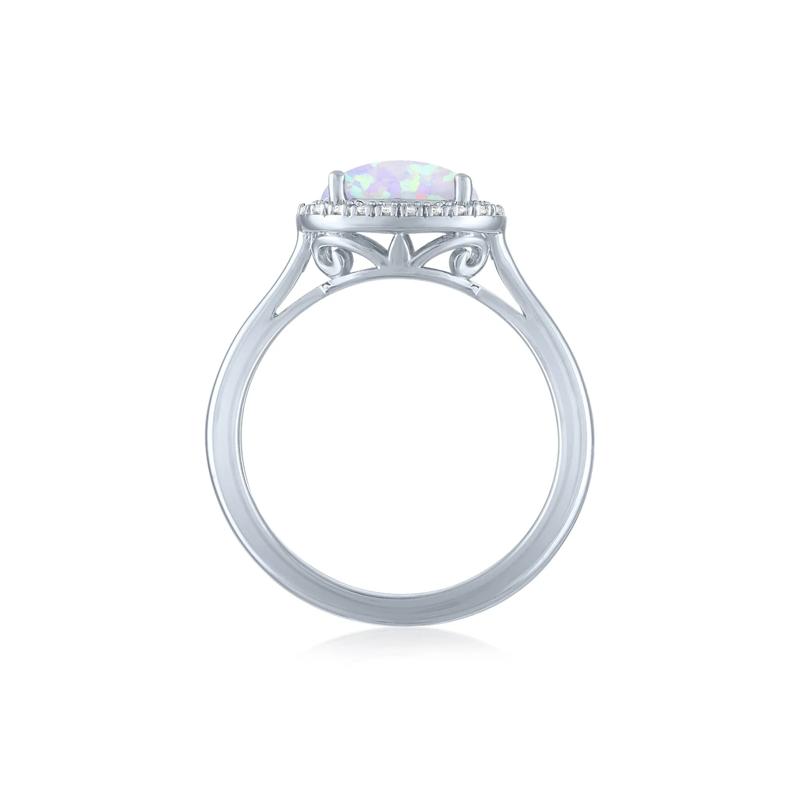 Lab-Created Opal and Diamond Accent Halo Ring in Sterling Silver – Image 2 of 3