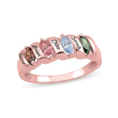 custom gemstone ring with marquise stones & personalized engraving (2-5 stones) in 10K Rose Gold