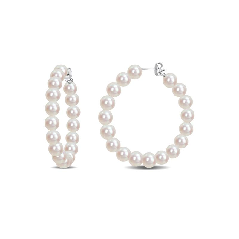 Freshwater Cultured Pearl Hoop Earrings in Sterling Silver – Image 1 of 3
