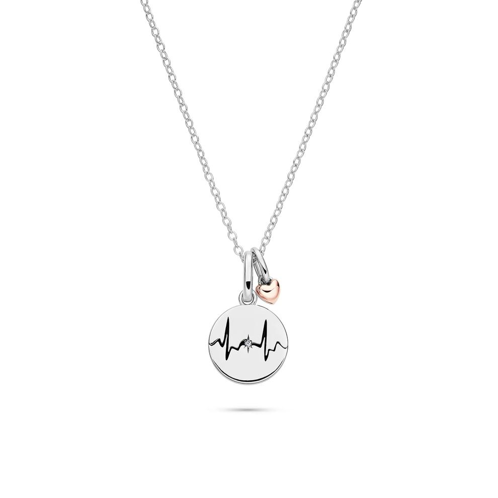 Lab Grown Diamond Accent Heartbeat Disc Pendant in Sterling Silver &amp; 10K Rose Gold – Image 1 of 5