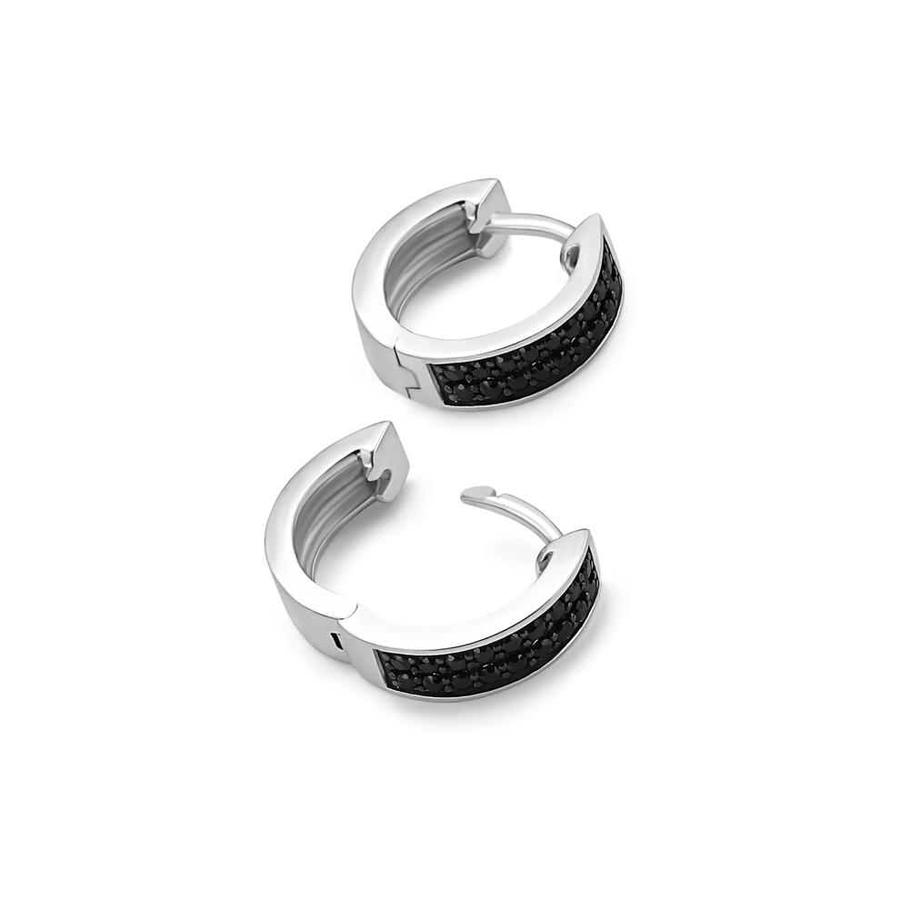 Black Diamond Huggie Hoop Earrings in 10K White Gold (1/3 ct. tw.) – Image 2 of 2