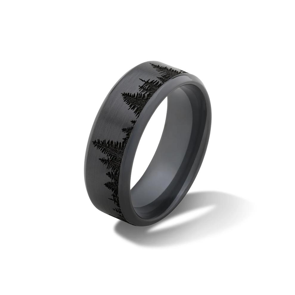 Men's Tree Beveled Tree Band in Zirconium, 8mm – Image 4 of 4