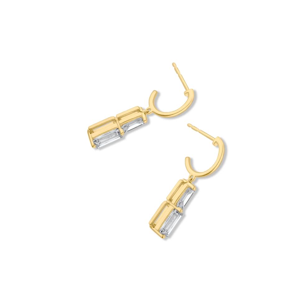 Lab Grown Diamond Baguette Drop Hoop Earrings in 14K Yellow Gold (1 ct. tw.) – Image 2 of 2