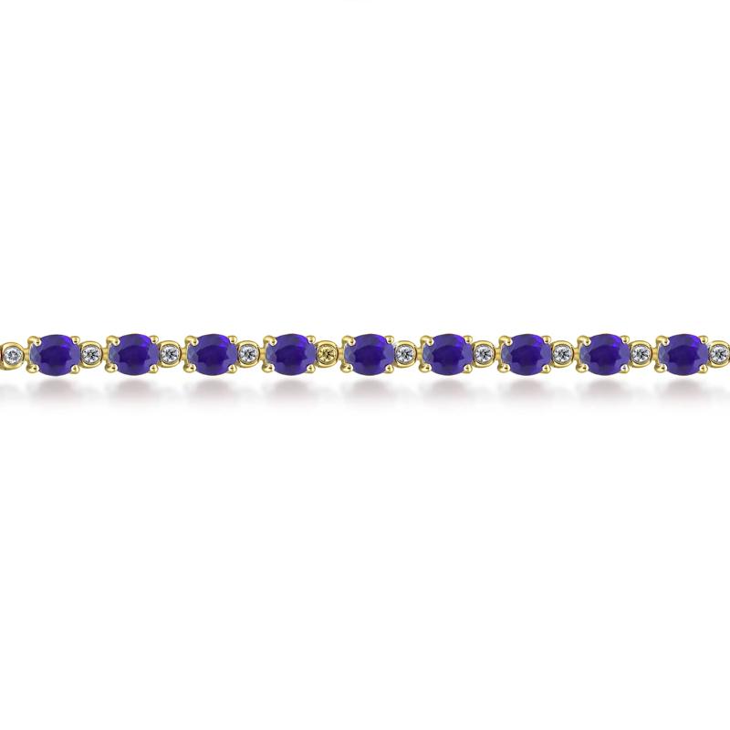Oval-Shaped Tanzanite &amp; Diamond Bracelet in 14K Yellow Gold &#40;1/3 ct. tw.&#41; – Image 2 of 3