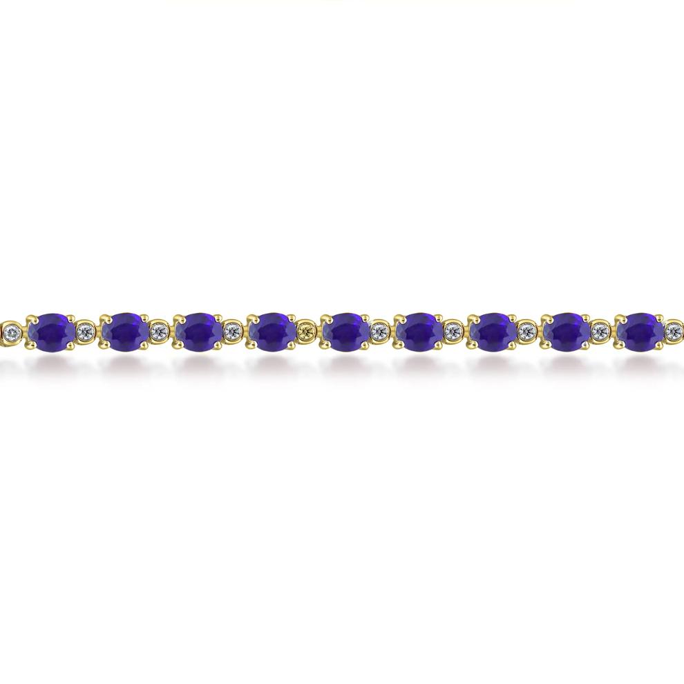 Oval-Shaped Tanzanite &amp; Diamond Bracelet in 14K Yellow Gold (1/3 ct. tw.) – Image 2 of 3