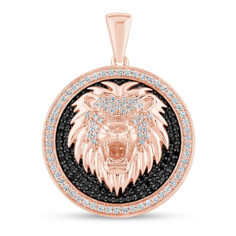 Black and White Diamond Lion Head Medallion Charm in 10K Rose Gold &#40;1 5/8 ct. tw.&#41; – Image 1 of 2