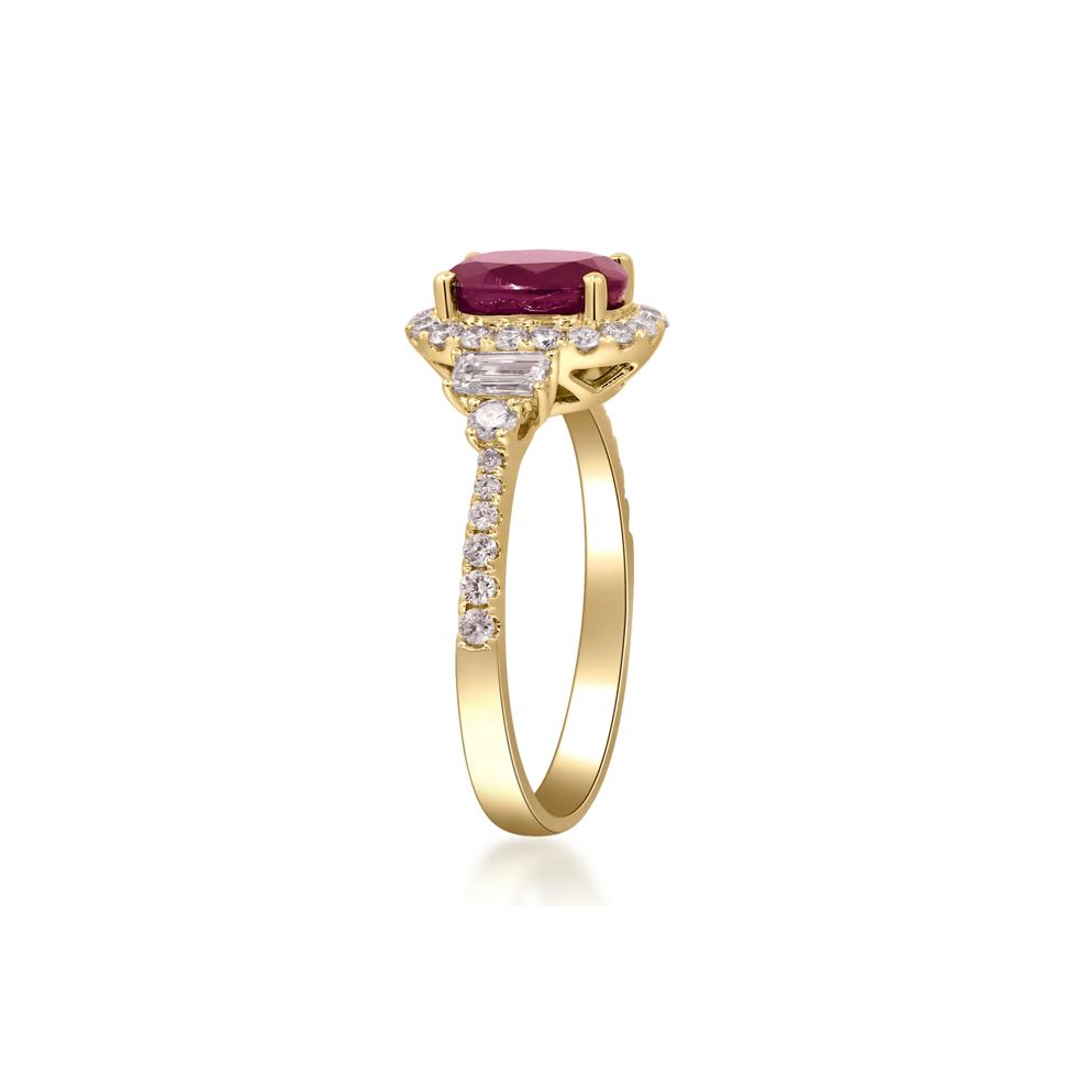 Ruby and Diamond Oval Halo Ring in 14K Yellow Gold (5/8 ct. tw.) – Image 3 of 3