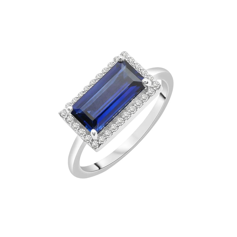 Lab-Created Blue and White Sapphire Cocktail Ring in Sterling Silver – Image 5 of 5