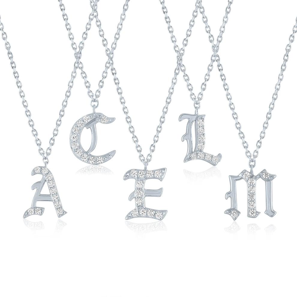 Diamond Accent Gothic Script N Initial Pendant in Sterling Silver – Image 3 of 3