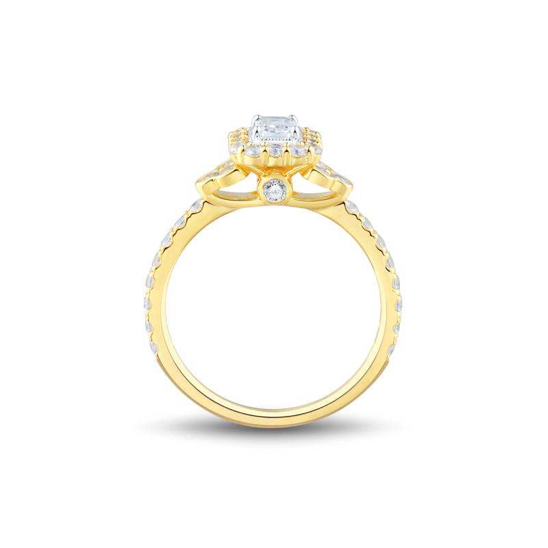 Diamond Emerald-Cut Halo Engagement Ring in 14K Yellow Gold &#40;1 ct. tw.&#41;  – Image 3 of 3