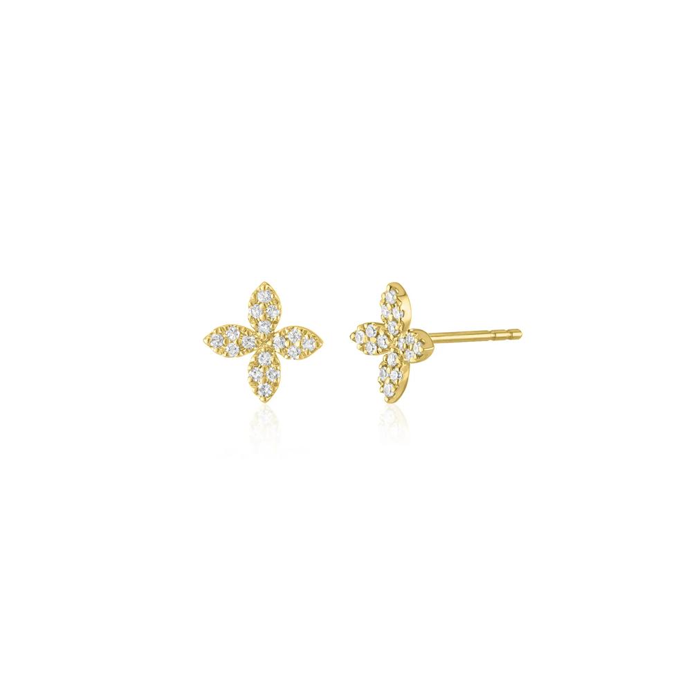 Diamond Clover Stud Earrings in 10K Yellow Gold (1/7 ct. tw.) – Image 1 of 1