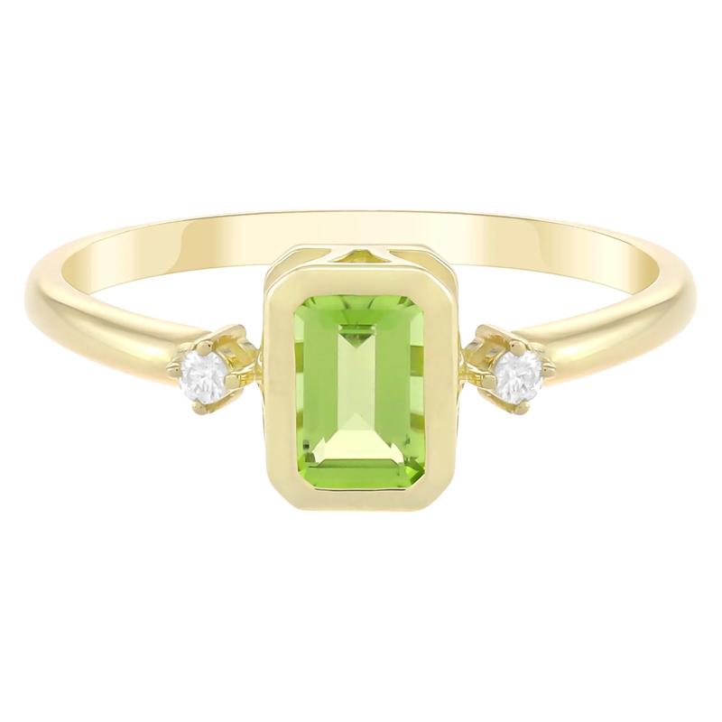 Emerald-Cut Peridot and Diamond Accent Ring in 10K Yellow Gold – Image 1 of 3