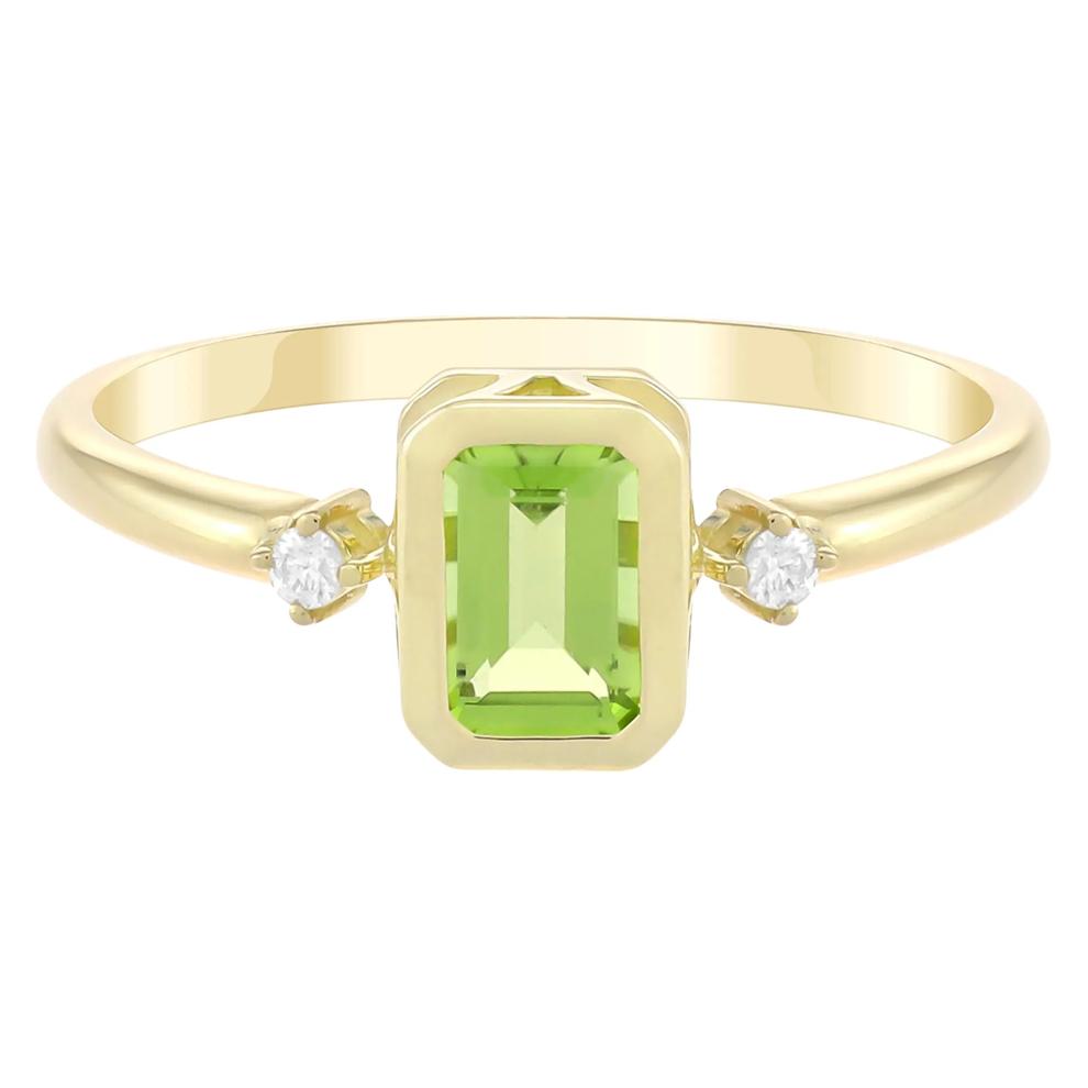 Emerald-Cut Peridot and Diamond Accent Ring in 10K Yellow Gold – Image 1 of 3