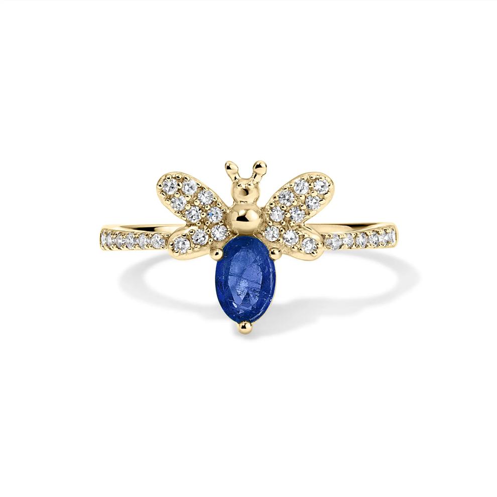 Blue Sapphire &amp; Diamond Bumblebee Ring in 10K Yellow Gold (1/4 ct. tw.) – Image 1 of 4