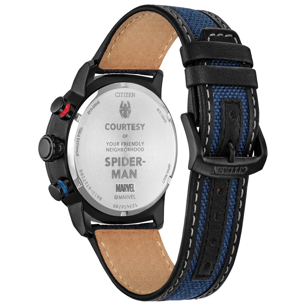 Men's Marvel Spider-Man Watch in Blue Nylon and Black Stainless Steel, 44MM – Image 3 of 5