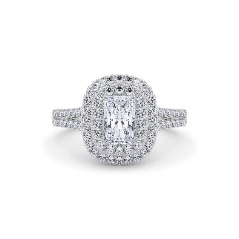 Radiant Diamond Center Double Halo Engagement Ring in Platinum &#40;1-1/4 ct. tw.&#41; – Image 1 of 5