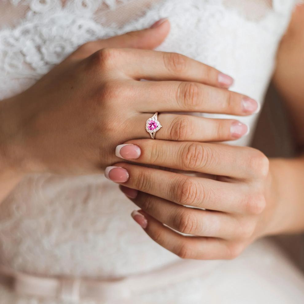 Lab-Created Pink Sapphire Heart Ring in Sterling Silver – Image 4 of 5