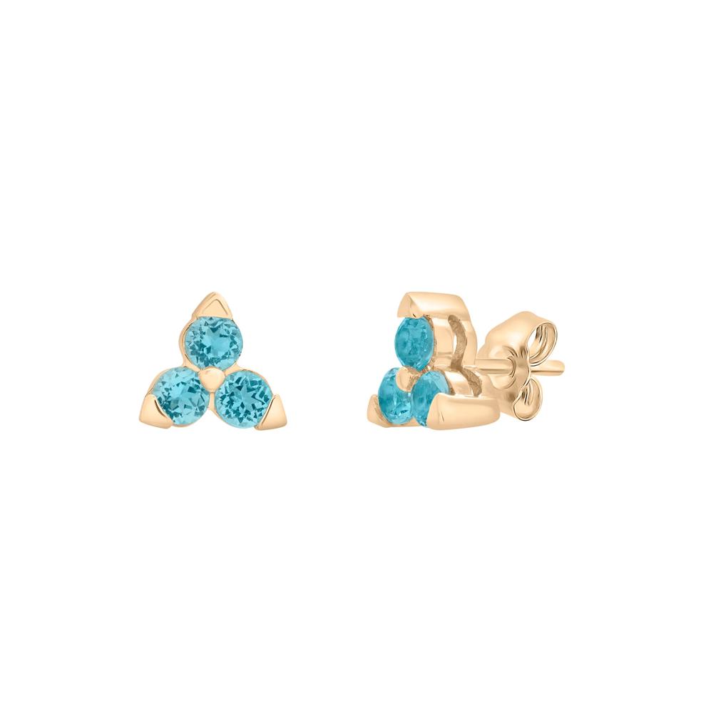 Three-Stone Blue Topaz Stud Earrings in 10K Yellow Gold – Image 1 of 1