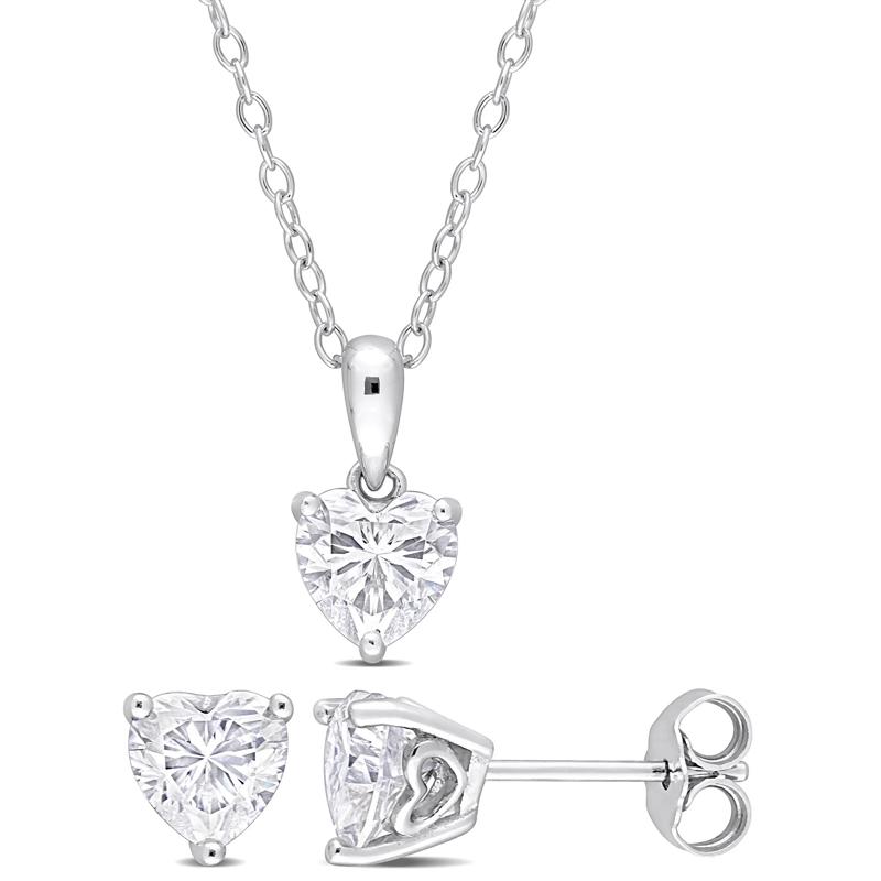 Heart-Shaped Lab-Created Moissanite Solitaire Pendant &amp; Earrings Set in Sterling Silver &#40;2 1/4 ct. dew&#41; – Image 1 of 3