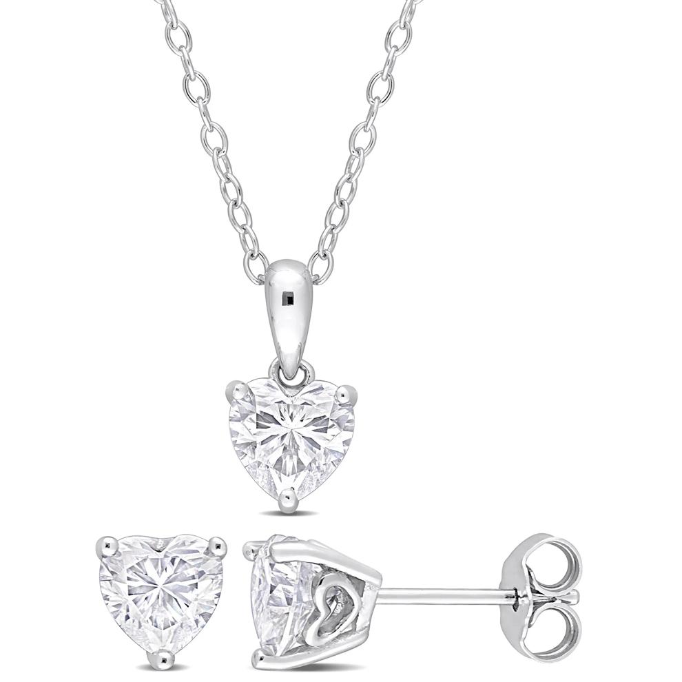 Heart-Shaped Lab-Created Moissanite Solitaire Pendant &amp; Earrings Set in Sterling Silver (2 1/4 ct. dew) – Image 1 of 3
