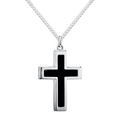 Black Onyx Cross Pendant in Sterling Silver