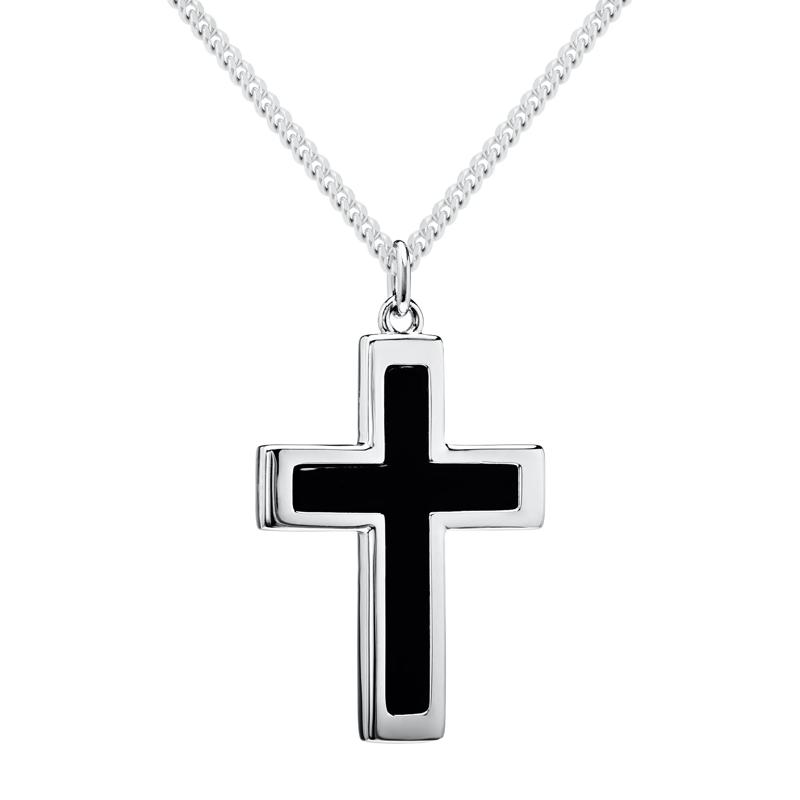 Black Onyx Cross Pendant in Sterling Silver – Image 1 of 3