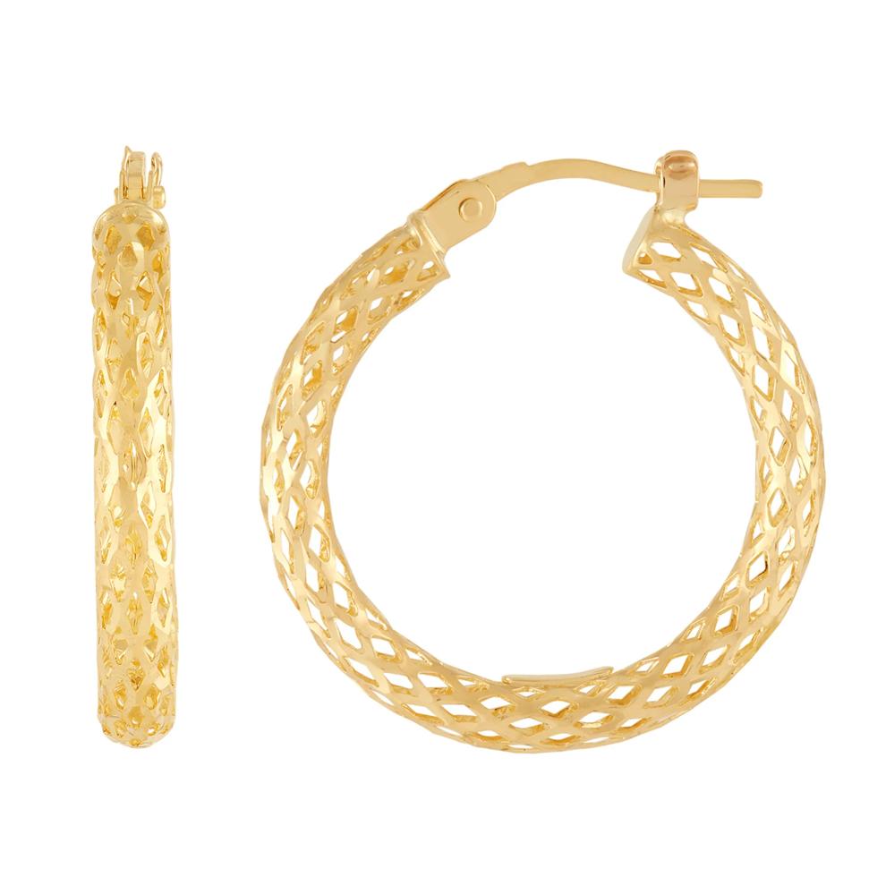Polished Pierced Glitter Tube Hoop Earrings in 10K Yellow Gold, 23MM – Image 2 of 3