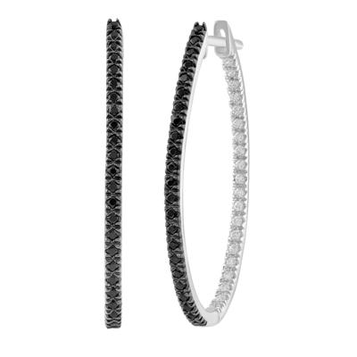 Black & White Diamond Inside-Out Hoop Earrings in 10K White Gold, 38MM (1 ct. tw.)