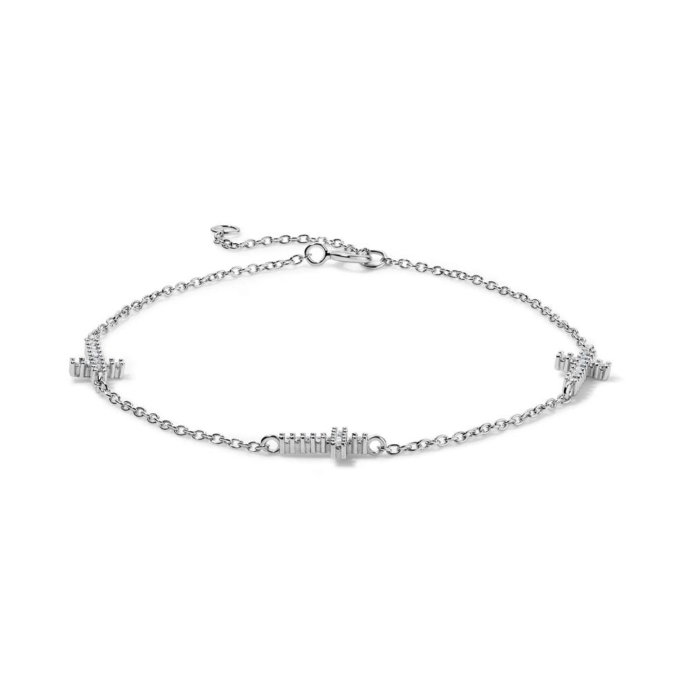 Lab-Created White Sapphire Three Pav&eacute; Cross Mini Paperclip Chain Bracelet in Sterling Silver, 7.5" – Image 2 of 2