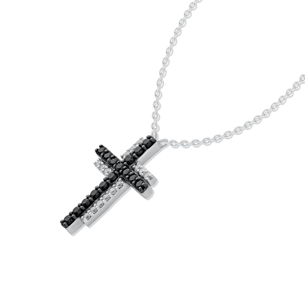 Black &amp; White Diamond Cross Pendant in Sterling Silver (1/4 ct. tw.) – Image 4 of 4