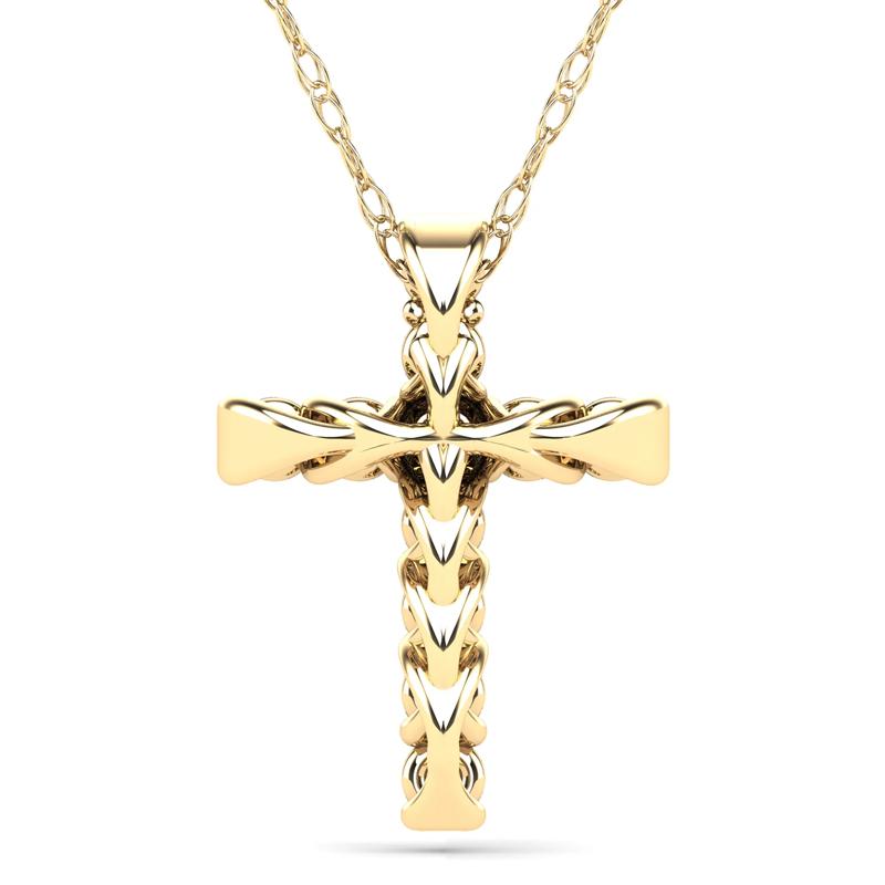 Diamond Cross Pendant in 14K Yellow Gold &#40;1/10 ct. tw.&#41; – Image 4 of 4