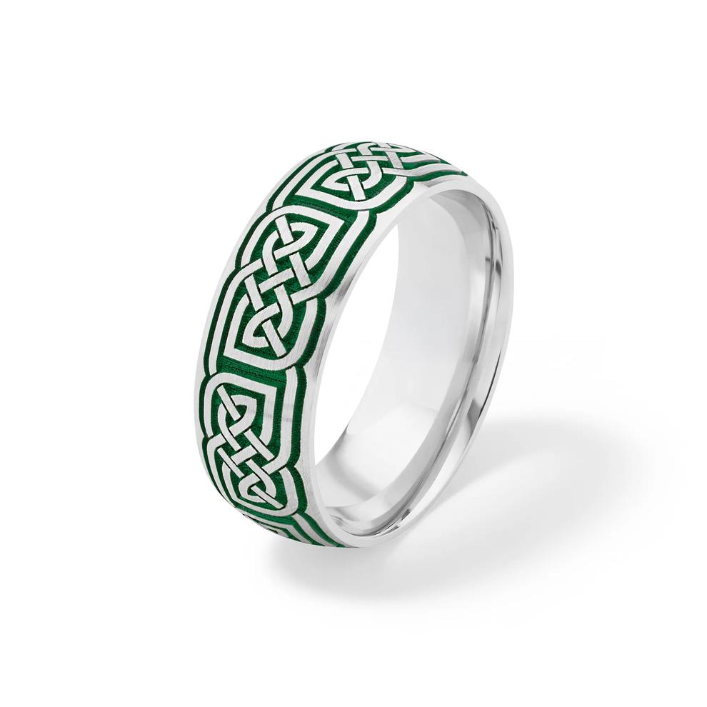 Men&rsquo;s Celtic Wedding Band with Green Cerakote in Cobalt, 8mm – Image 4 of 4