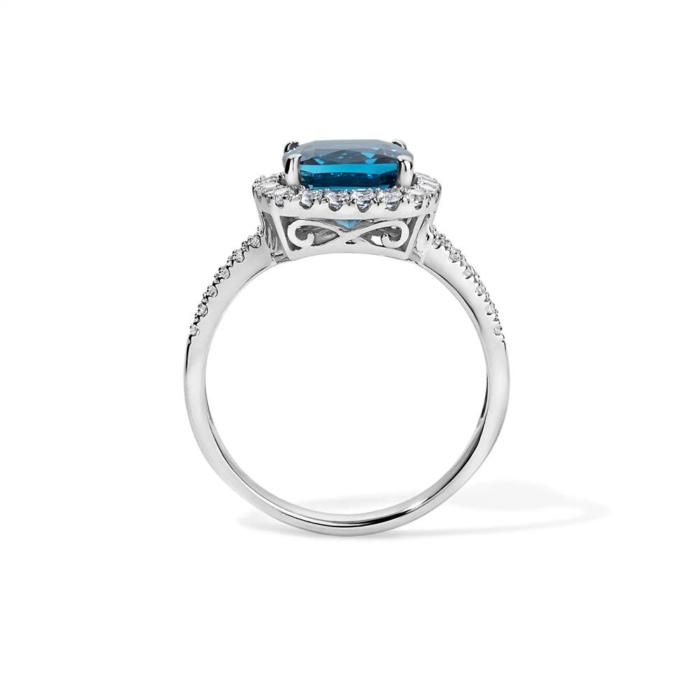 London Blue Topaz &amp; Lab-Created White Sapphire Halo Ring in 10K White Gold – Image 2 of 4
