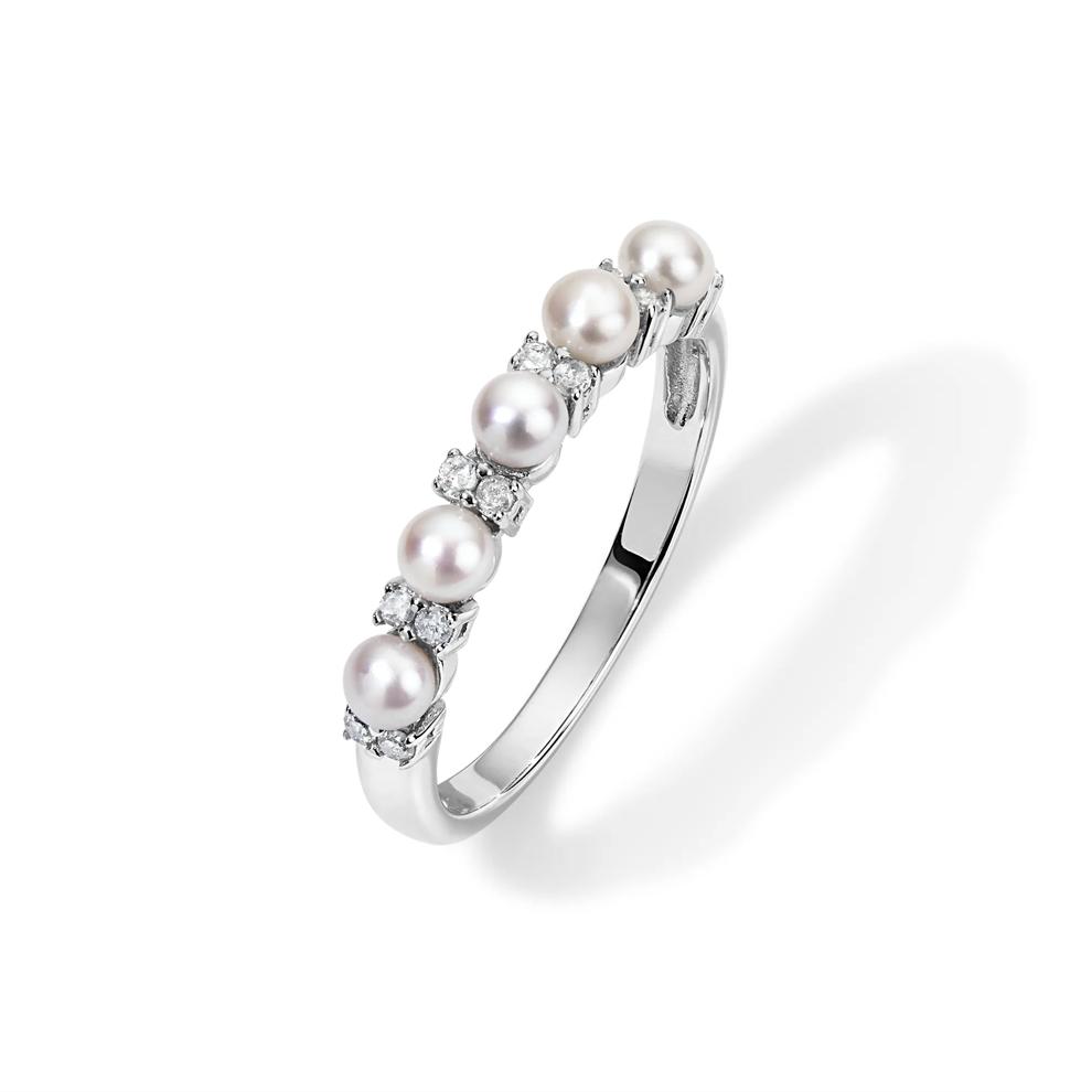 Freshwater Cultured Pearl &amp; Diamond Band in Sterling Silver (1/8 ct. tw.) – Image 4 of 4