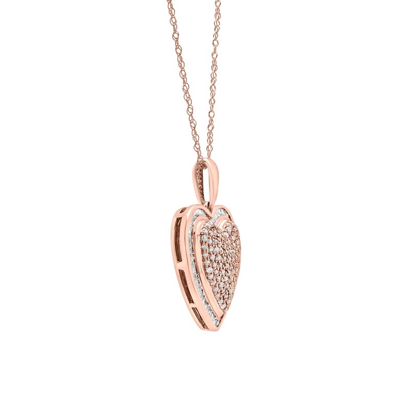 Round and Baguette Diamond Heart Pendant in 10K Rose Gold &#40;1/2 ct. tw.&#41; – Image 3 of 4
