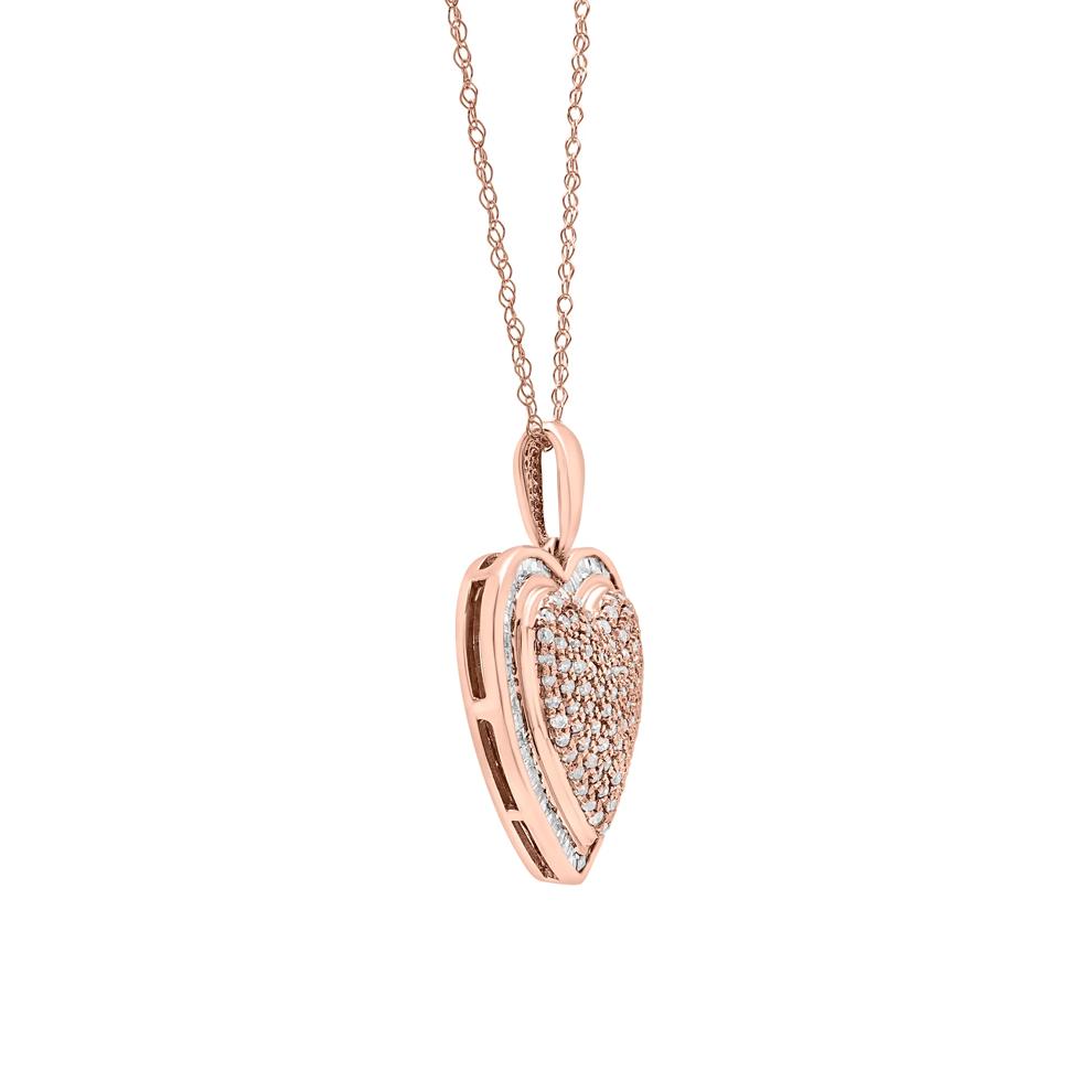 Round and Baguette Diamond Heart Pendant in 10K Rose Gold (1/2 ct. tw.) – Image 3 of 4