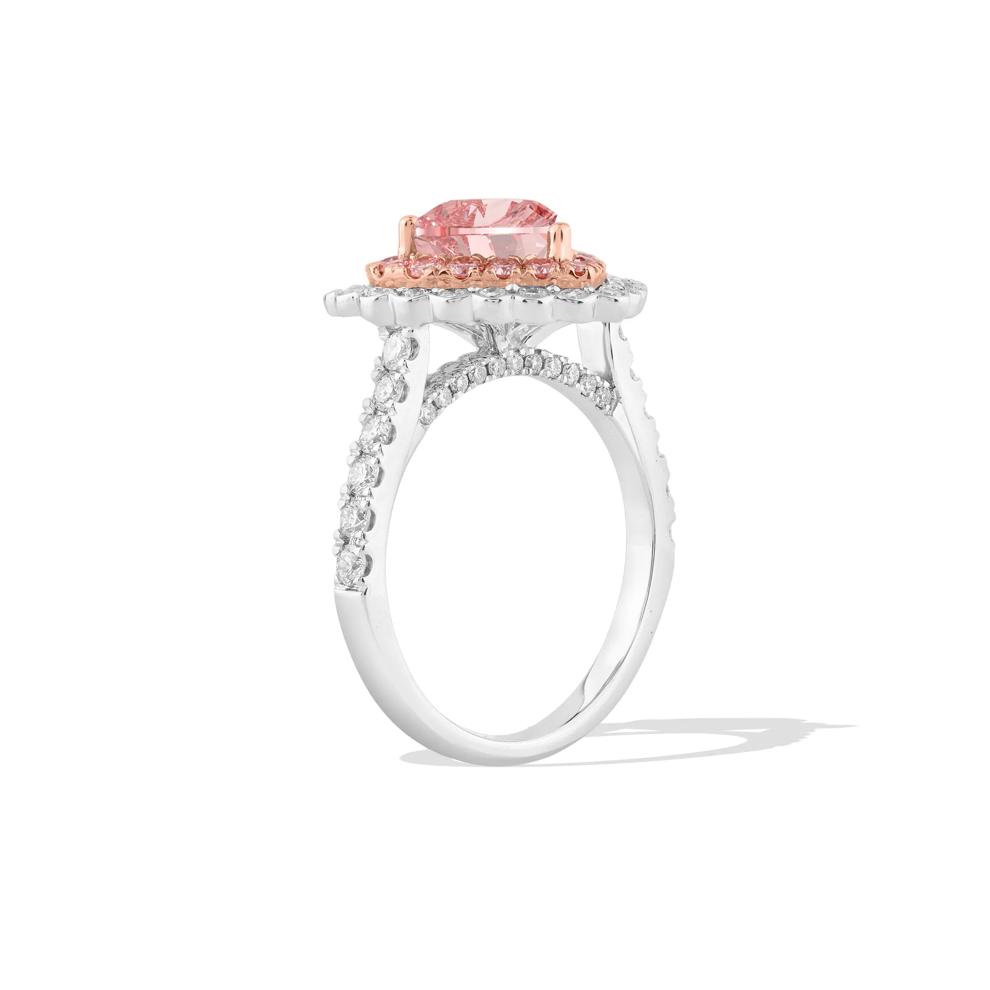 Lab Grown Diamond Pink Heart Halo Engagement Ring in 14K White Gold (3 1/4 ct. tw.) – Image 3 of 4