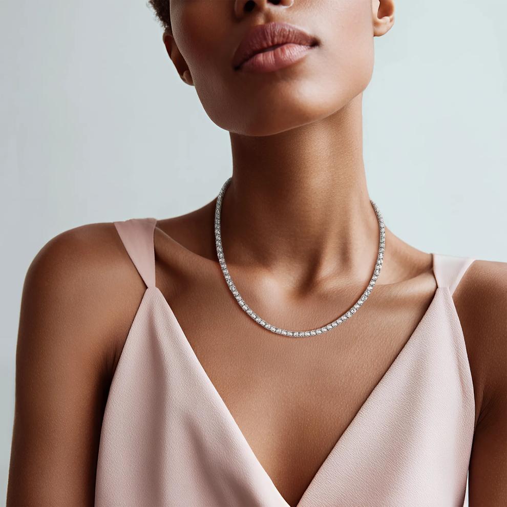 Lab-Created White Sapphire Tennis Necklace in Sterling Silver – Image 4 of 4