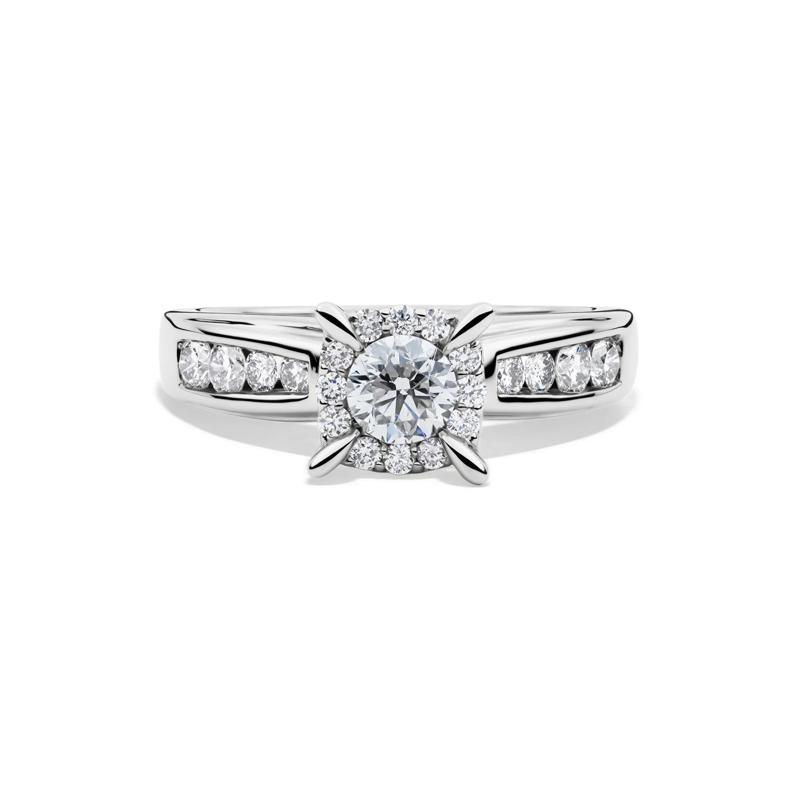 Round Side-Stone Engagement Ring with Halo in 14K White Gold (1 ct. tw.) – Image 1 of 5
