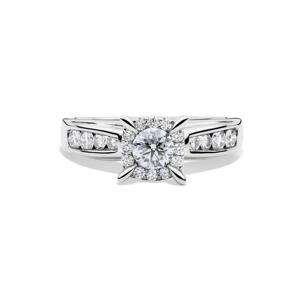 Round Side-Stone Engagement Ring with Halo in 14K White Gold (1 ct. tw.) – Image 1 of 5