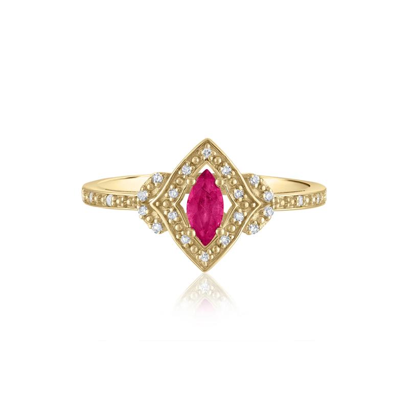 Marquise Ruby &amp; Diamond Ring in 14K Yellow Gold – Image 1 of 3