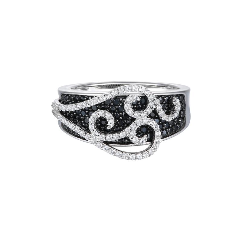 Black and White Diamond Swirl Ring in 10K White Gold &#40;1 ct. tw.&#41; – Image 1 of 3